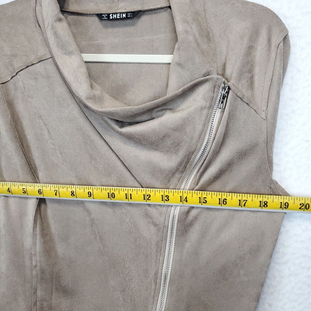 Shein Drape Neck Inside Out Blazer Top Women L Long Sleeves Front Zip Taupe - Picture 5 of 13